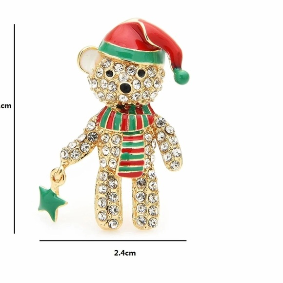 Full Rhinestone Bear Brooches For Women Enamel Hat Bear Christmas Bear - Picture 3 of 3